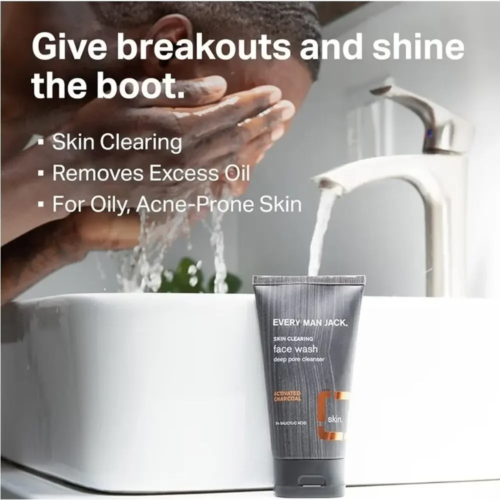 Every Man Jack Oil and Acne Defense Set, Charcoal Face Wash, Scrub, Lotion